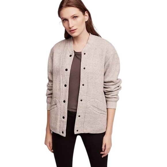 CURRENT ELLIOTT Classic Varsity Jacket knit Heather Grey Fleece lined Sz 0 XS - Picture 1 of 15
